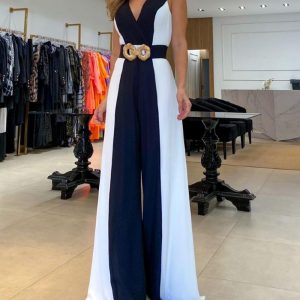 Colorblock Sleeveless Wide Leg Jumpsuit Without Belt, Jumpsuits, chicme - Women's Fashion Online