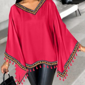 Aztec Geometric Tape Patch Batwing Sleeve Top, Blouses & Shirts, chicme - Women's Fashion Online