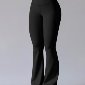 Overlap Waist Flared Yoga Pants, Active Pants, chicme - Women's Fashion Online