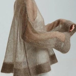 Daily Loose Crew Neck Plain Urban Long Sleeve Sweater, Pullovers, color:Light Coffee|size:XXL, Stylewe