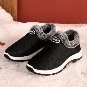 Plush Warm Lightweight Short Boots Snow Boots, Flats/Loafers, color:Black|size:41, Noracora