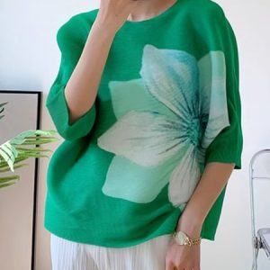 Daily Crew Neck Floral Loose Casual Shirt, Blouses and Shirts, color:Green|size:XXL, Stylewe