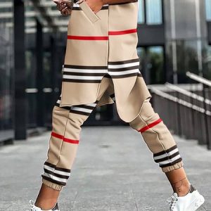 Plus Size Daily Striped Regular Fit Urban Pants, Plus Pants, color:Khaki|size:4X, Stylewe