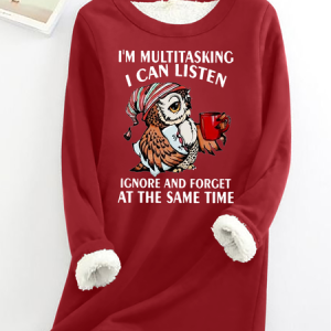 Womens Funny Lestter Owl I'm Multitasking Casual Cotton-Blend Fleece Sweatshirt, Hoodies&Sweatshirts, Lilicloth.com