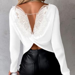 Backless Wings Pattern Twisted Top, T-shirt & Tees, chicme - Women's Fashion Online
