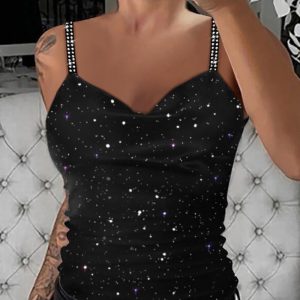 Rhinestone Glitter Cowl Neck Cami Top, Tanks & Crop Tops, chicme - Women's Fashion Online