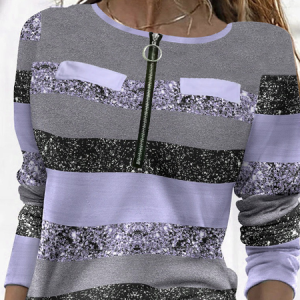 Casual Geometric Crew Neck Long Sleeve T-shirt, T-shirts, color:Purple|size:3XL, Noracora