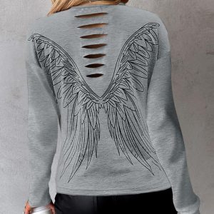 Wings Print Ladder Cutout Top, T-shirt & Tees, chicme - Women's Fashion Online