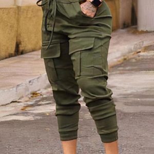Pocket Design Drawstring Cuffed Cargo Pants, Pants, chicme - Women's Fashion Online