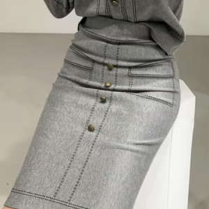 High Elasticity Tight Geometric Elegant Midi Skirt, Skirts, color:Gray|size:XXL, Stylewe