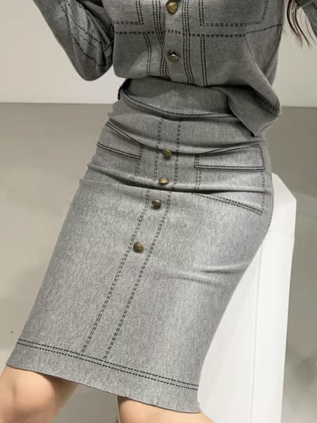 High Elasticity Tight Geometric Elegant Midi Skirt, Skirts, color:Gray|size:XXL, Stylewe