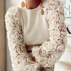 Plain Elegant Crew Neck Regular Fit Shirt, Blouses and Shirts, color:As Picture|size:XXL, Stylewe