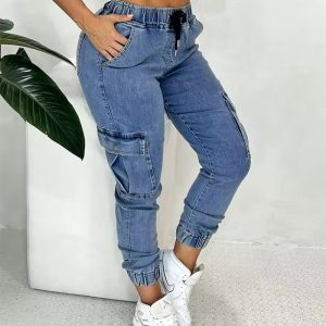 Pocket Design Drawstring Cuffed Jeans, Jeans, chicme - Women's Fashion Online