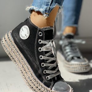 Leopard Print Studded Decor Eyelet Lace-up Sneakers, Sneakers, chicme - Women's Fashion Online