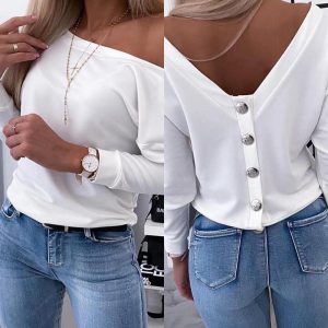 Long Sleeve Backless Buttoned Top, women T-shirt & Tees, ChicMe catalog