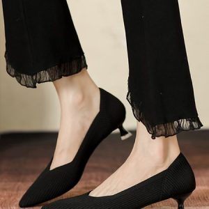 Women Minimalist Color-block Breathable Mesh Fabric Kitten Heel Pumps, Heels, color:Black|size:43, Stylewe