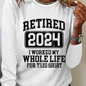 Retired 2024 Retirement Humor Simple Text Letters Long Sleeve Shirt, Long sleeves, Lilicloth.com