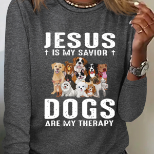 Funny Dog Crew Neck Cotton-Blend Text Letters Simple Shirt, Long sleeves, Lilicloth.com