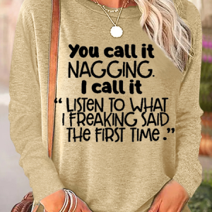 Women's Funny You Call It You Nail It Crew Neck Casual Long Sleeve Shirt, Long sleeves, Lilicloth.com