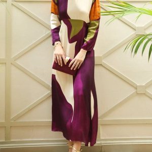 Elegant Crew Neck Abstract : Long Sleeve Dress, Maxi Dresses, color:Multicolor|size:XXL, Stylewe
