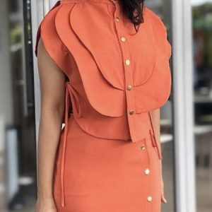 Plain Stand Collar Regular Fit Urban Blouse, Blouses and Shirts, color:Orange|size:XXL, Stylewe