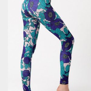 Casual Floral Long Leggings, Leggings, color:Green|size:XL, Noracora