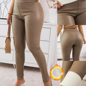 PU Leather Fleece Lined Thermal Leggings, Leggings, chicme - Women's Fashion Online