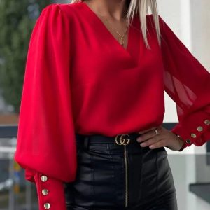 Sheer Mesh Patch Gigot Sleeve Top, Blouses & Shirts, chicme - Women's Fashion Online