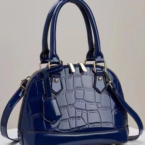 Stone Embossed Handbag Commuting Crossbody Boston Bag, Bags, color:Deep Blue|size:One-size, Stylewe