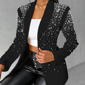 Rhinestone & Pearls Decor Shawl Collar Long Sleeve Blazer Coat, women blazer, ChicMe catalog