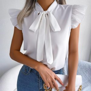 Tie Neck Puff Sleeve Top, Blouses & Shirts, chicme - Women's Fashion Online