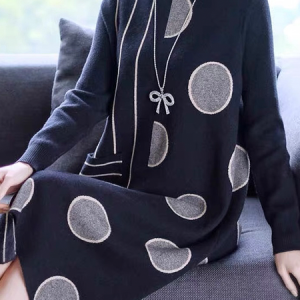 High Elasticity Loose Urban Stand Collar Long Sleeve Sweater Midi Dress, Midi Dresses, color:Black|size:XXL, Stylewe