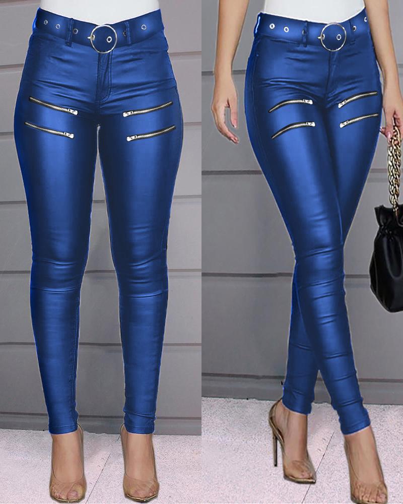 Zipper Design High Waist PU Leather Skinny Pants, Pants, chicme - Women's Fashion Online