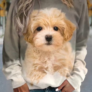 Dog Loose Crew Neck Casual Sweatshirt, Hoodies&Sweatshirts, Lilicloth.com
