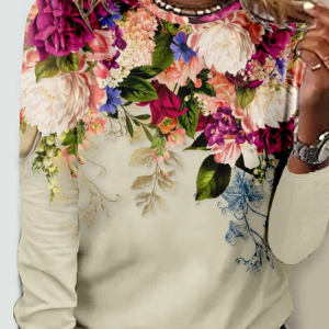 Women's Casual Floral Regular Fit Crew Neck Shirt, Long sleeves, Lilicloth.com