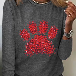 Cotton-Blend Simple Dog Heart Regular Fit Long Sleeve Shirt, Long sleeves, Lilicloth.com