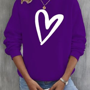 Casual Crew Neck Heart/Cordate Sweatshirt, Hoodies&Sweatshirts, Lilicloth.com