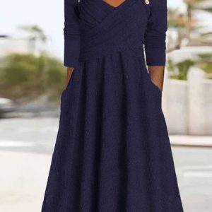 Plain Casual Buckle Sweetheart Neckline Dress, Casual Dresses, color:Blue|size:XXL, JustFashionNow
