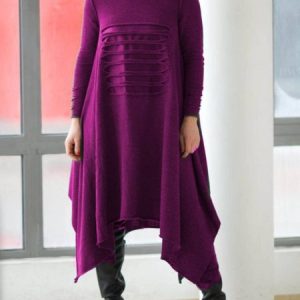 Black Hoodie Plain Casual Knitting Dress, Midi, color:Purple|size:5XL, Noracora