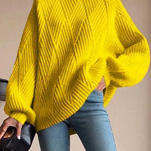 Plain Half Turtleneck Urban Long Sleeve Loosen Sweater, Pullovers, color:Yellow|size:XXL, Stylewe