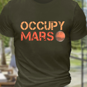 Men's Occupy Mars Text Letters Casual Cotton Loose T-Shirt, T-shirts, Lilicloth.com