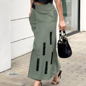 Color Block Casual Regular Fit Midi Skirt, Skirts, color:As Picture|size:XXL, Stylewe