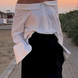 Cold Shoulder Loose Plain Urban Blouse, Blouses and Shirts, color:White|size:XXL, Stylewe