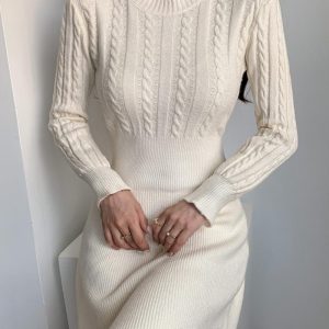 Cable Knit Long Sleeve Dress, Long Sleeves Dresses, chicme - Women's Fashion Online