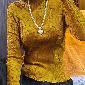 Urban Half Turtleneck Floral Tight Long Sleeve Shirt, Blouses and Shirts, color:Yellow|size:XXL, Stylewe