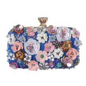 Elegant Floral Beaded Clutch Bag with Crossbody Chain Strap, Bags, color:Blue|size:One-size, Stylewe