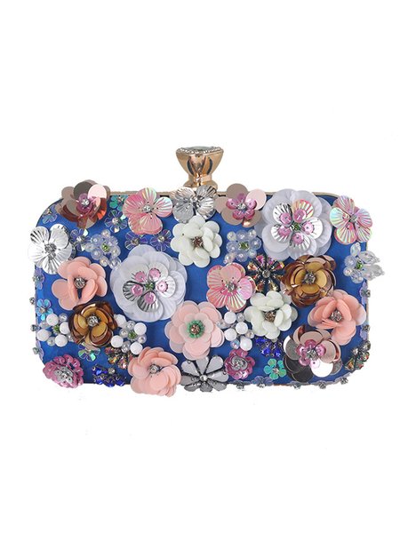 Elegant Floral Beaded Clutch Bag with Crossbody Chain Strap, Bags, color:Blue|size:One-size, Stylewe