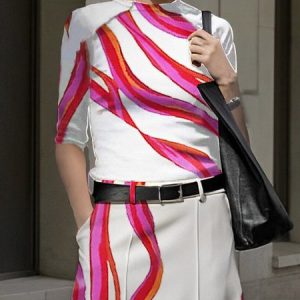 Urban Abstract Stripes Crew Neck Tight T-Shirt, Tees, color:White|size:XXL, Stylewe