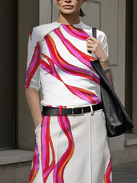 Urban Abstract Stripes Crew Neck Tight T-Shirt, Tees, color:White|size:XXL, Stylewe
