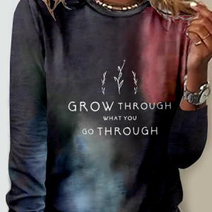Tie-Dye Pattern Crew Neck Casual Regular Fit Long Sleeve Shirt, Blouses, Lilicloth.com